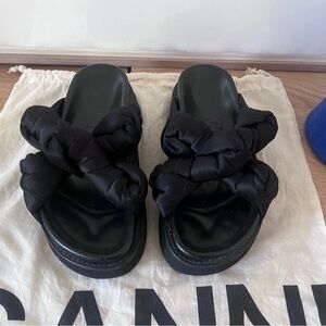 Ganni knotted satin platform sandal